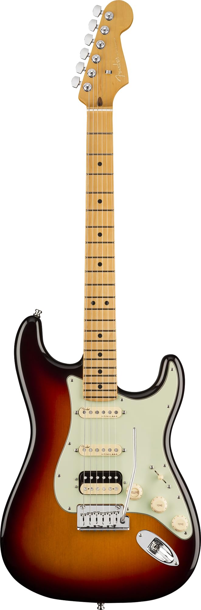 Fender American Ultra Stratocaster HSS, Maple - Ultraburst Bundle with Case, Hat, Strap, Cable, and Guitar Cleaning Kit