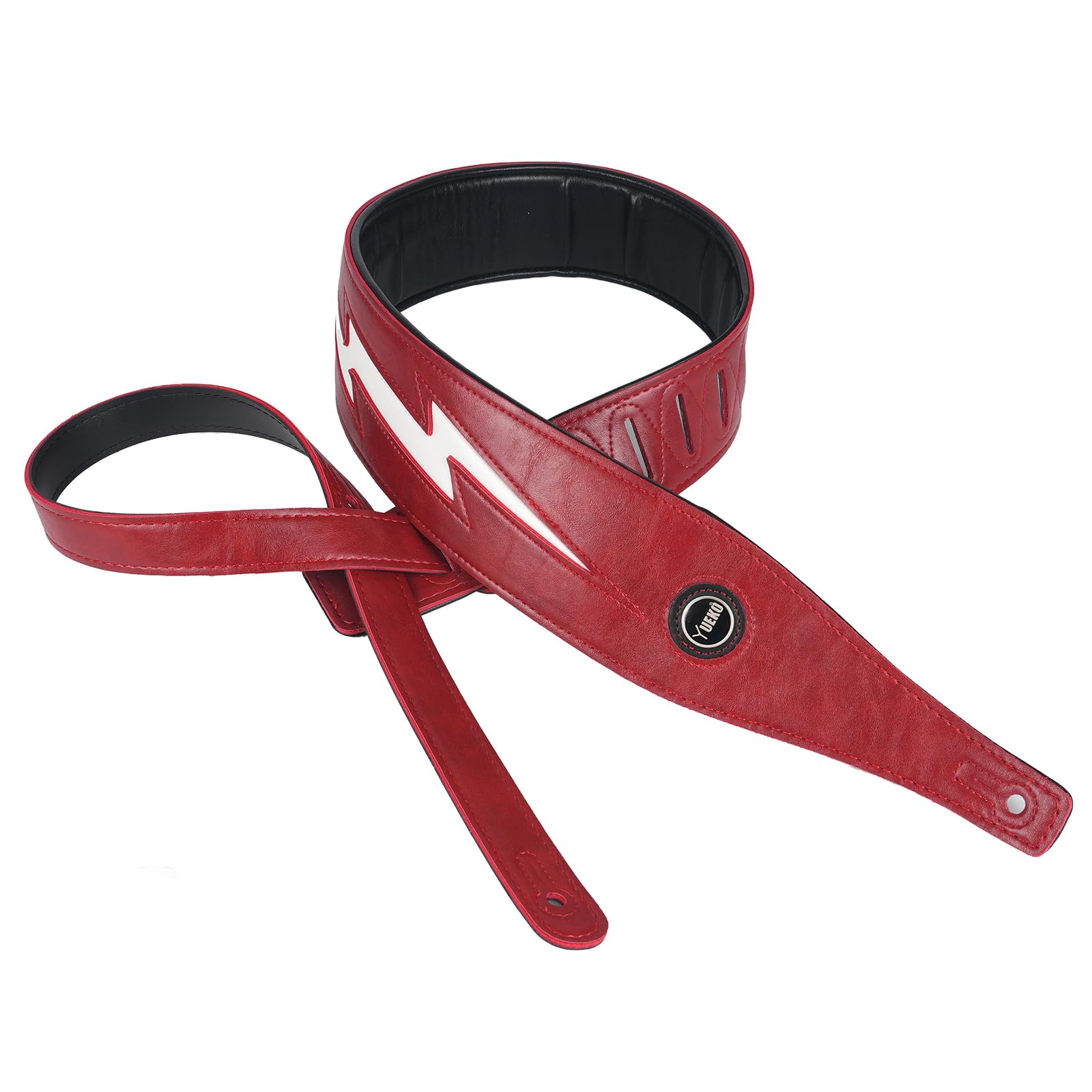 YUEKO Cool Lightning Pattern/Flame Guitar Strap Strap for Electric Guitar/Bass (Red white lighting)