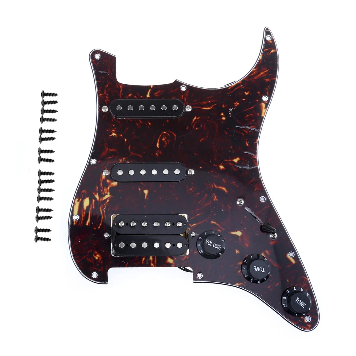 Musiclily 11-Hole Hss Prewired Strat Loaded Pickguard Scratch Plate With Single Coil Humbucker Pickups Set For Squier Strat Styl