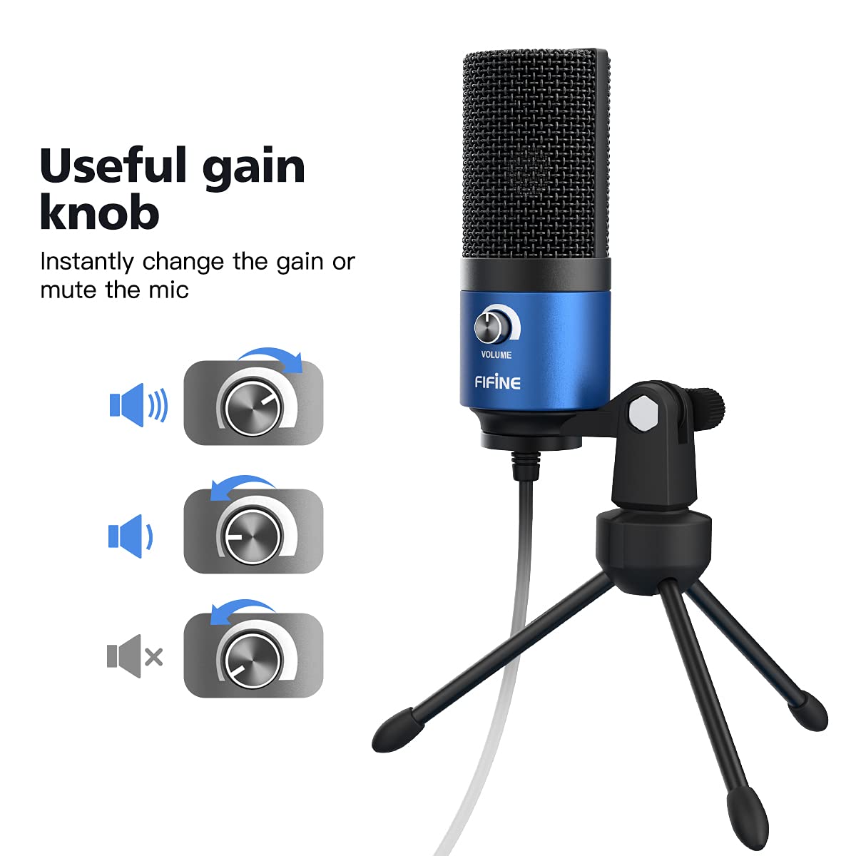 FIFINE USB Computer Microphone for Recording YouTube Video Voice Over Vocals for Mac & PC, Condenser Mic with Gain Control for H