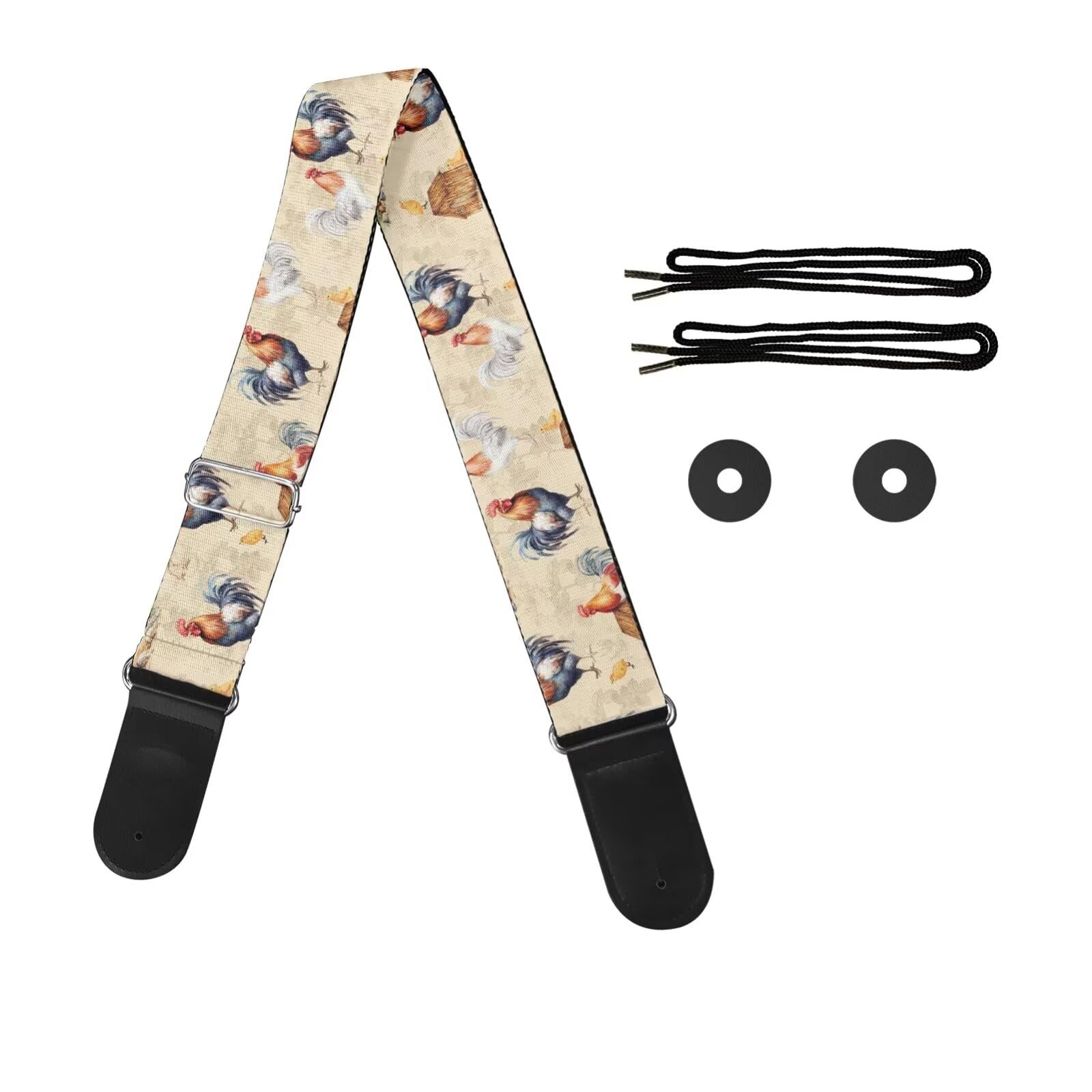 doginthehole Vintage Rooster Guitar Strap Adjustable Guitar Shoulder Strap with Leather Ends for Bass, Electric, Acoustic Guitar