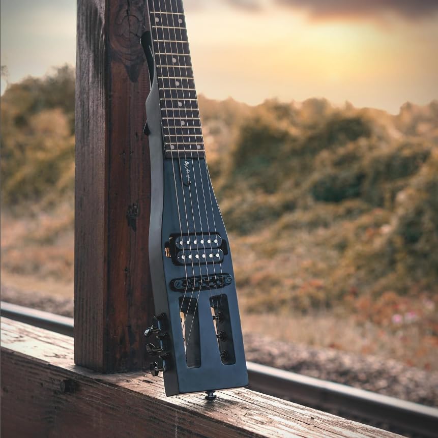 Anygig Electric Guitar Practice Portable Travel 82CM 1.6KG Black Matte 25.5'' Full Scale with Gigbag Right Handed