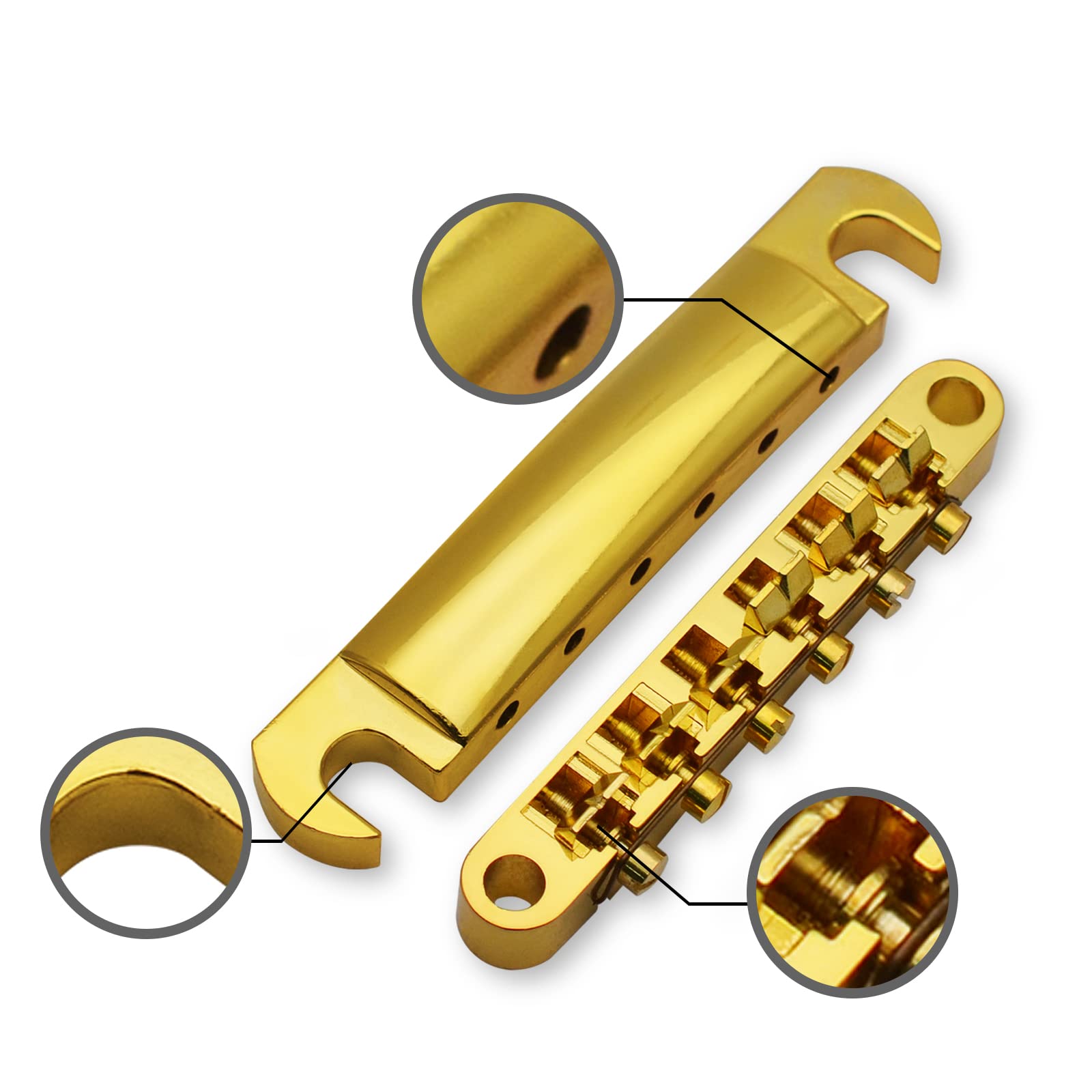 SAPHUE A Set of String Saddle Tune-O-Matic Bridge and Tailpiece with Studs for GB LP Style Electric Guitar (Gold)