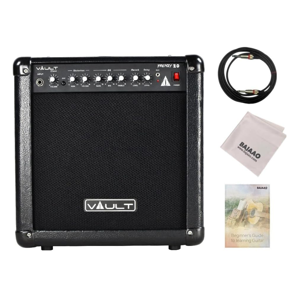 Vault Frenzy 20 Watt Guitar Combo Amplifier With Analog Distortion, Reverb & Delay All Playable Together With Cable & Polishing 