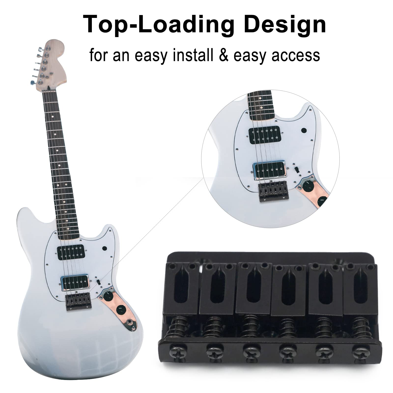 MAXCHEER 65MM Metal Fixed Hardtail Saddle Bridge Top Load Guitar Tailpiece For 6 string electric guitar or strat guitar (Black,