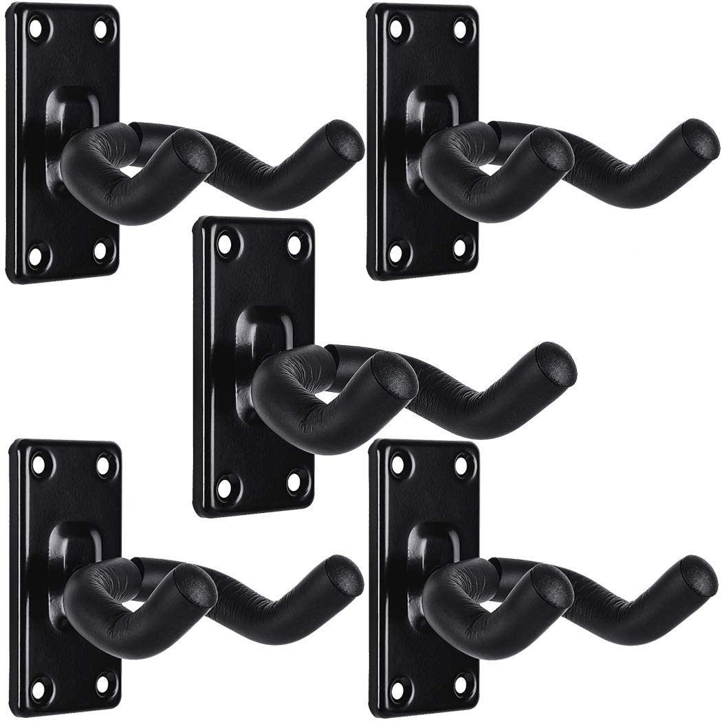 Guitar Wall Hanger Mount 5 Pack Guitar Hangers For Wall Black Guitar Hook Holder For Acoustic Electric Bass Guitar And More
