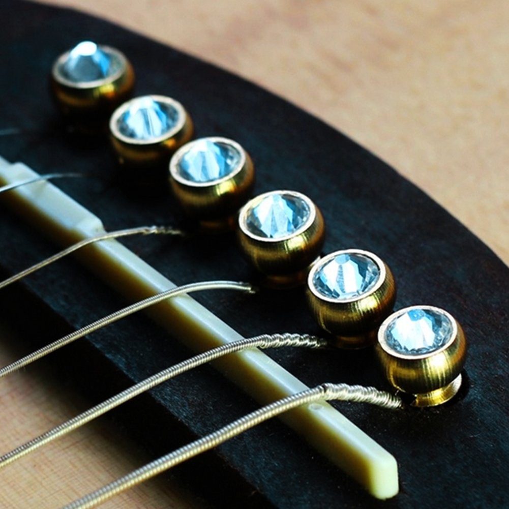 6Pcs Bridge Pin Copper Material Folk Acoustic Guitar Bridge Pin Peg Nail With Colorful Crystal Glass Dot(Sky Blue)