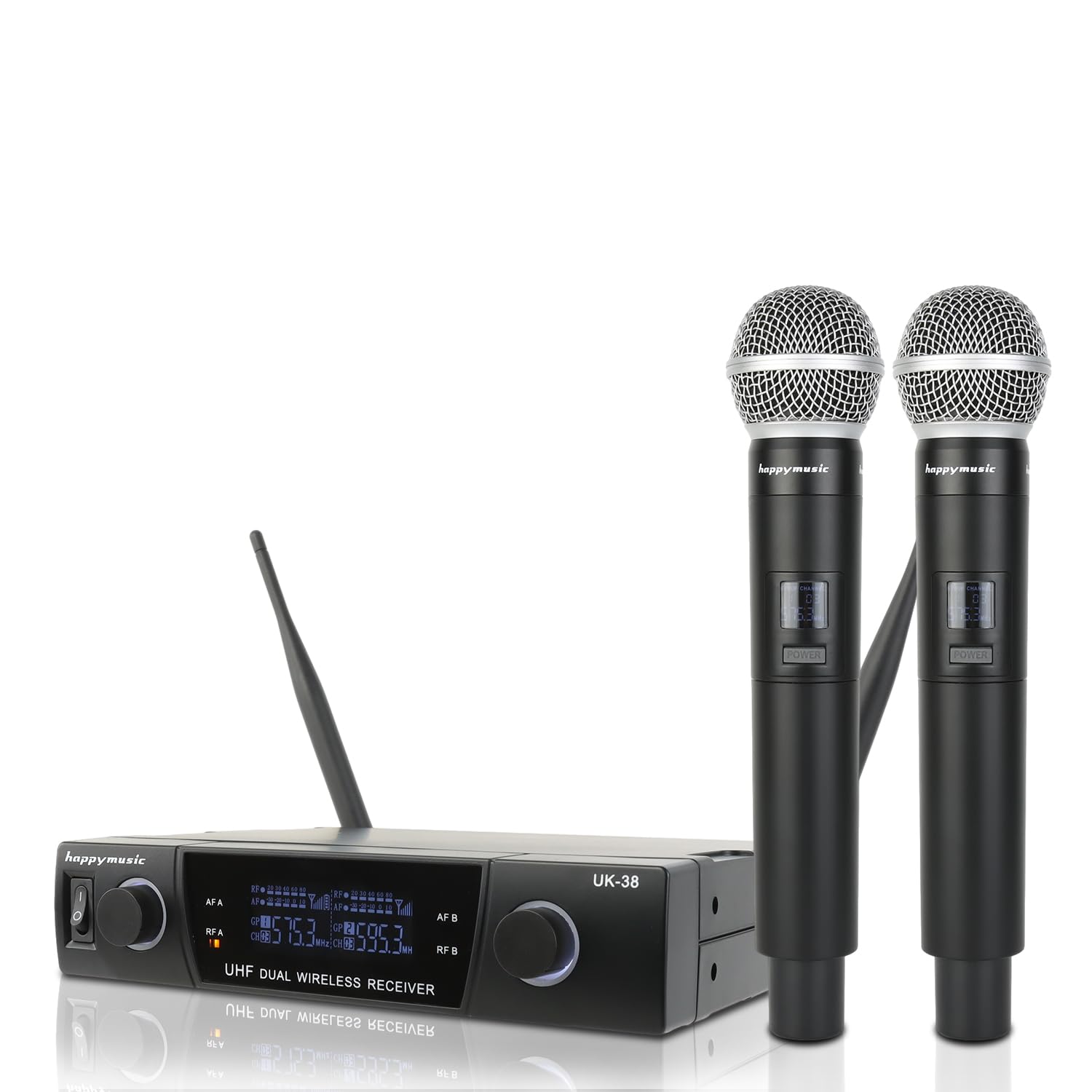Happymusic Professional Uhf 2 Channel Wireless Microphone System, Cordless Handheld Mic Set, 150Ft Range Perfect For Dj, Church,