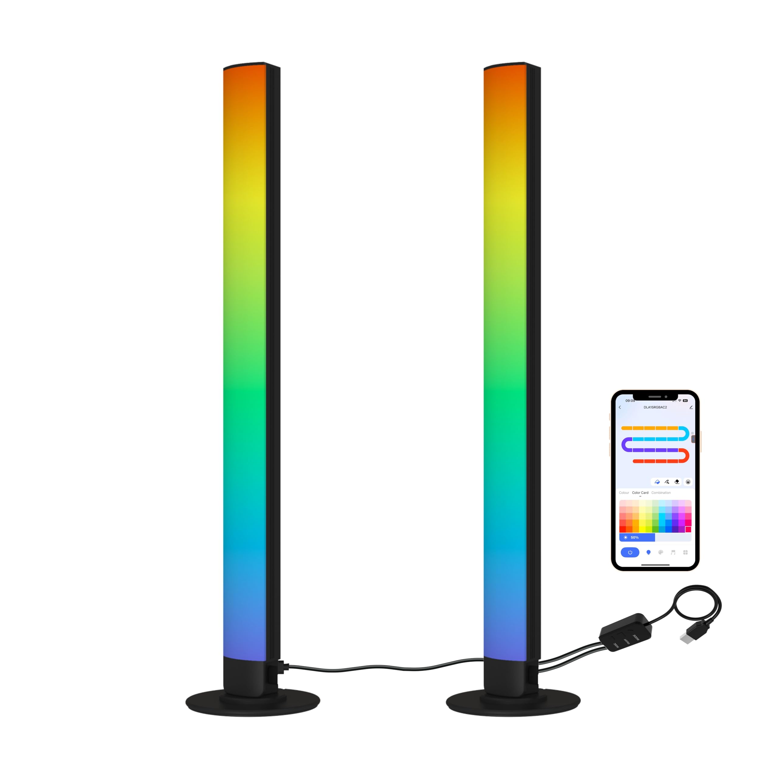RGB Smart LED Desk Light Bars 2-Pack Music Sync Standing Light Bars for Gaming, Home Office & Ambient Lighting (App Control)