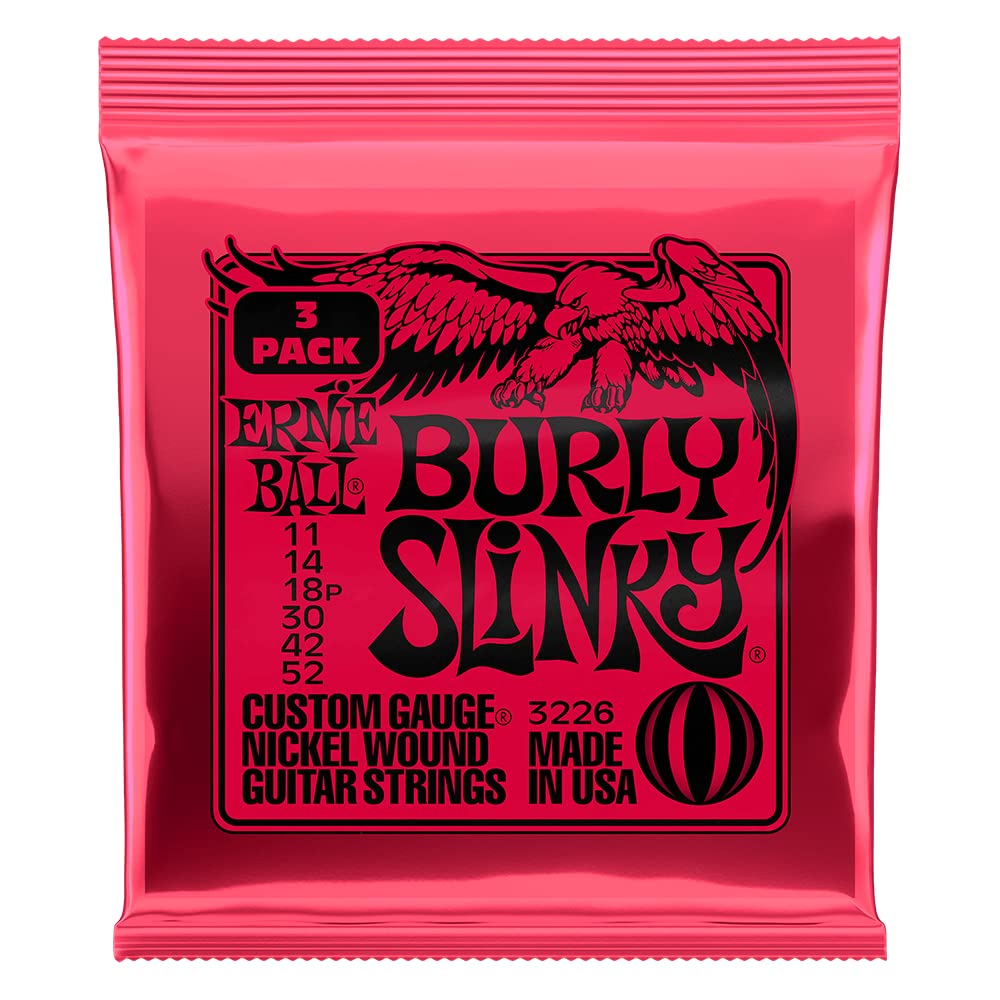Ernie Ball Burly Slinky Nickel Wound Electric Guitar Strings 3-Pack, 11-52 Gauge (P03226)