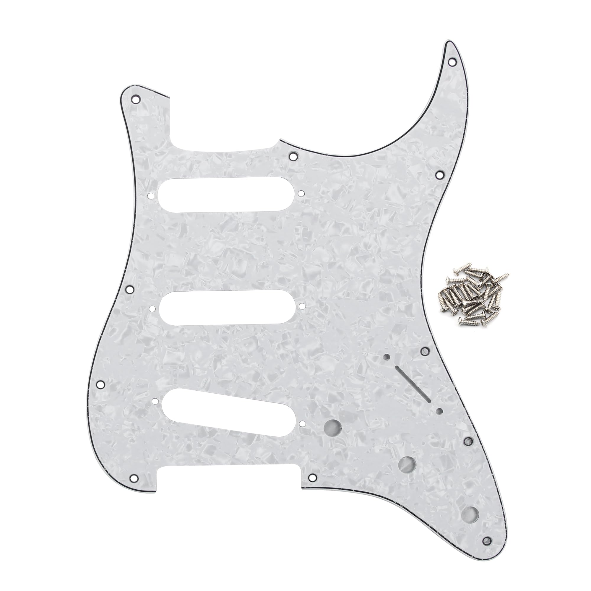 FLEOR 11 Holes ST Style Pickguard SSS Guitar Pickguard Pick Guard Scratchplate with Screws Set,4Ply White Pearl