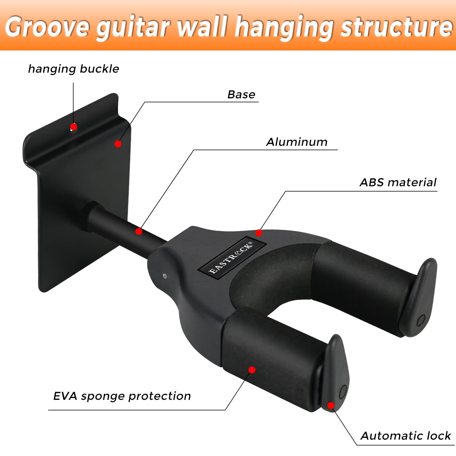 EASTROCK Slatwall Guitar Wall Hanger, Guitar Wall Mount Locking, Guitar Display Hanger Wall Hook Holder, Slot Plate Guitar Wall