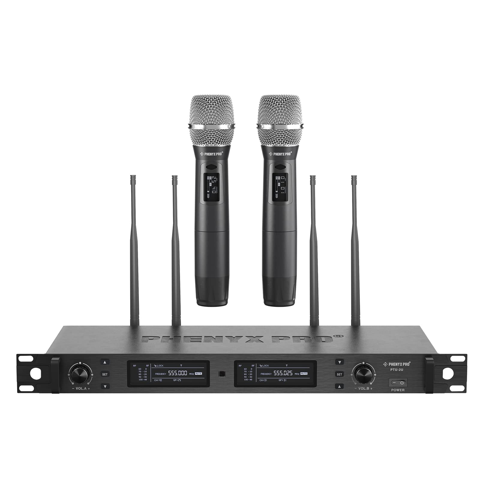 Phenyx Pro Wireless Microphone System, True Diversity Dual Cordless Mic Set, Professional Uhf Handheld Wireless Microphones W/Au