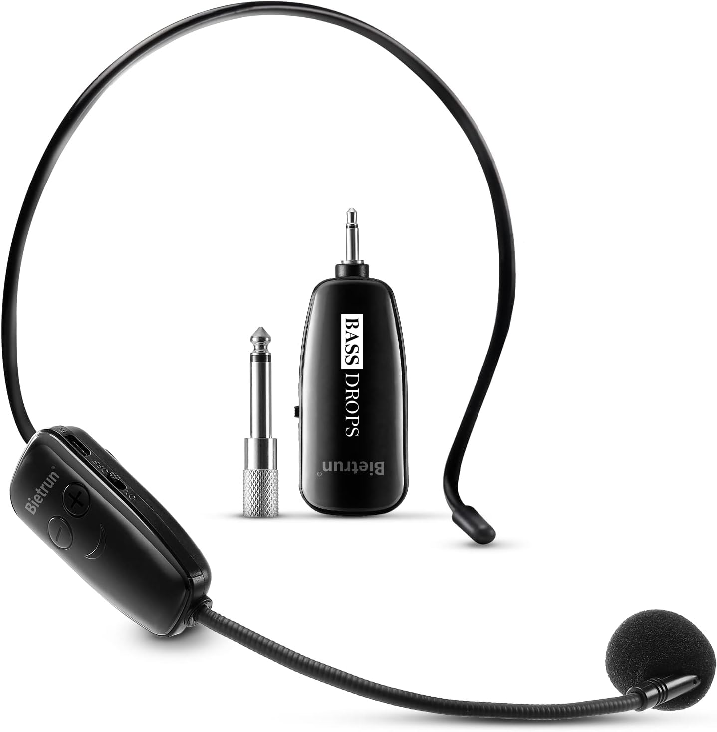 Bassdrops Wireless Microphone Headset, Uhf Wireless Headset Mic System, 160 Ft Range 2 In 1, 1/8 Inches & 1/4 Inches Plug, For S