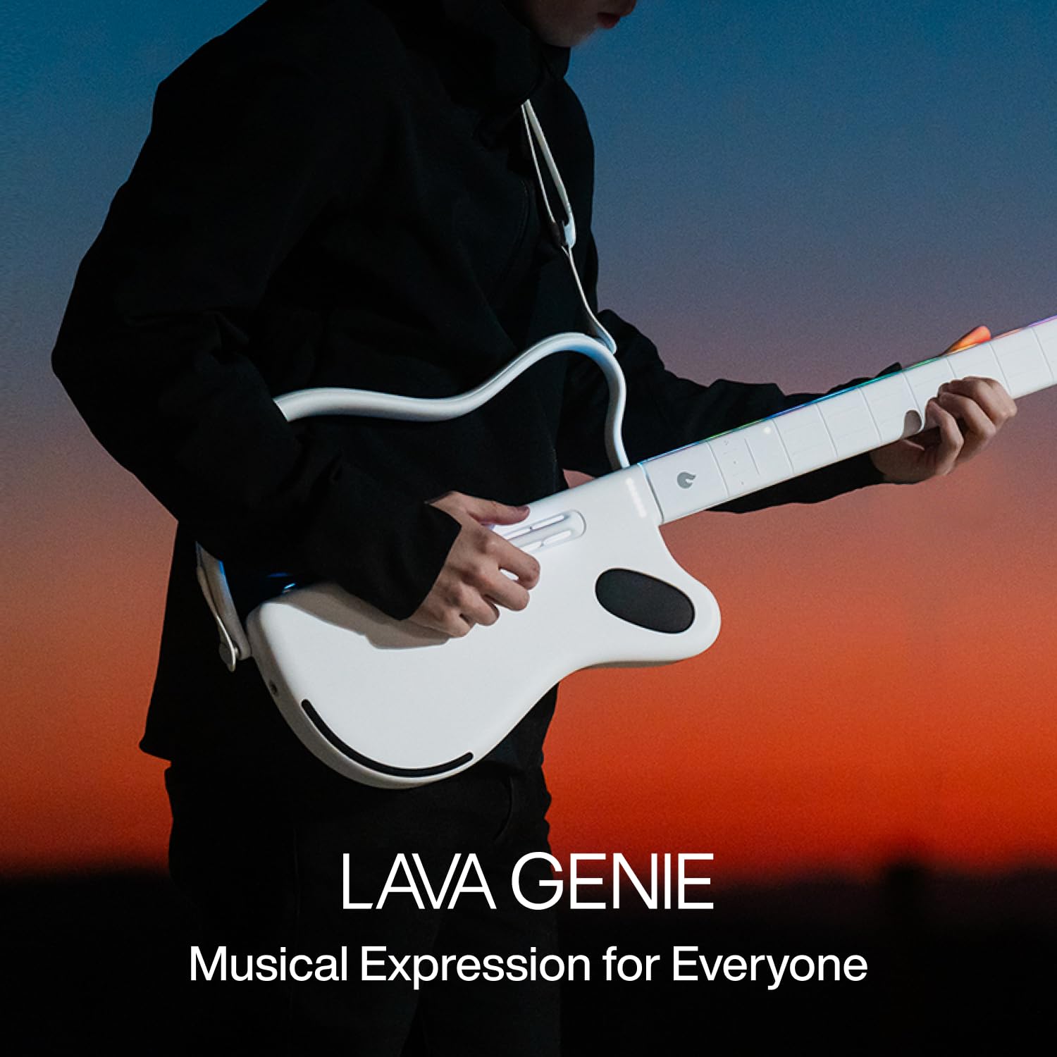 LAVA GENIE Stringless Smart Guitar, No Strings Attached, Hundreds of Instrument Presets, Onboard Speaker, Foldable, Detachable,