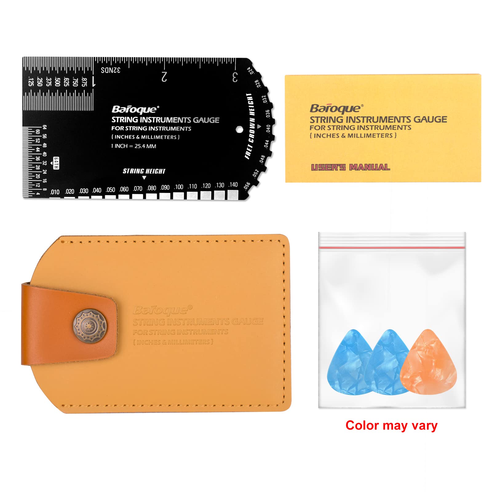 String Action Gauge Ruler, Guitar Set Up Gauge,Multifunctional Guitar Fret Rocker Luthier Tool with Thick Leather Case,Precise E