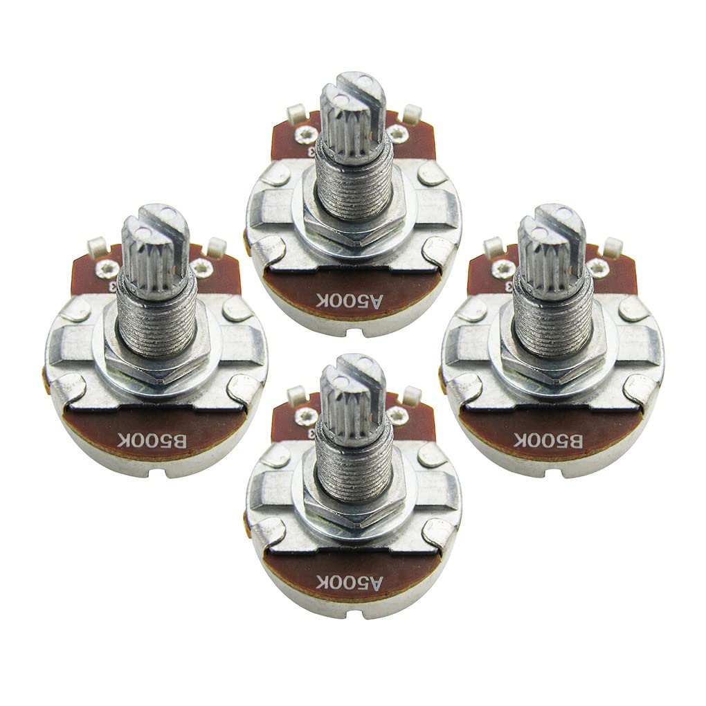 Fleor 4Pcs Full Size Guitar Volume Pot 18Mm Shaft Audio Taper Potentiometer A500K