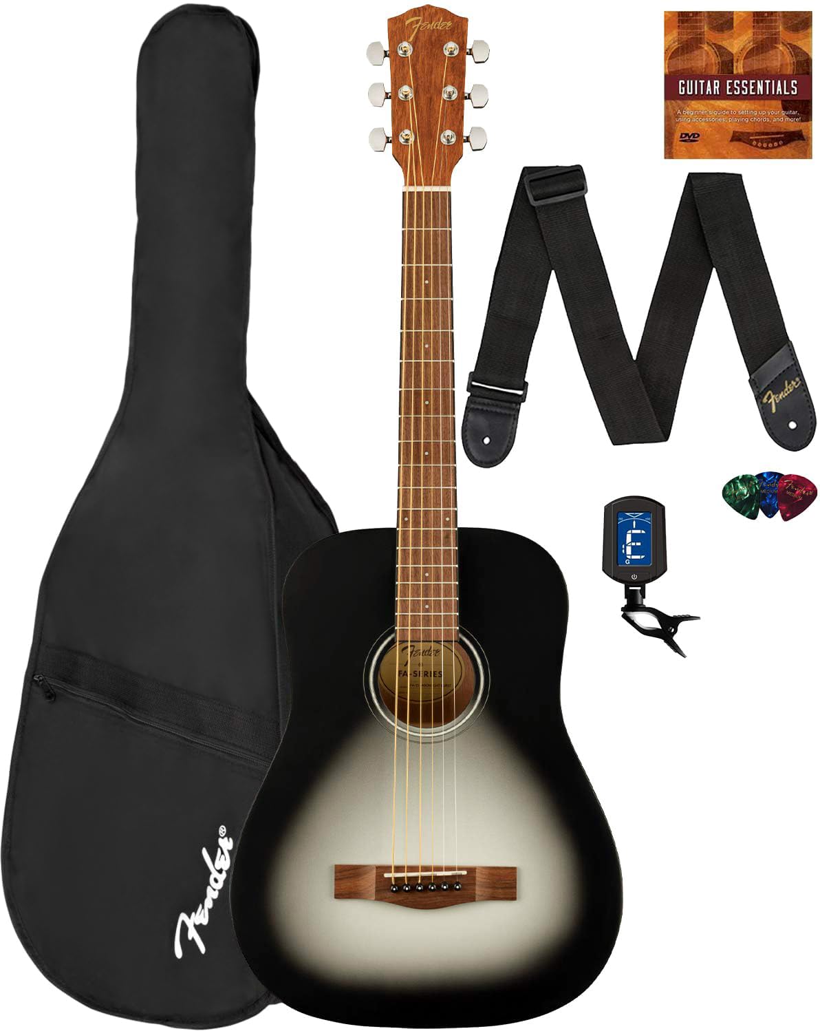 Fender Fa-15 3/4-Scale Kids Steel String Acoustic Guitar - Moonlight Burst Bundle With Gig Bag, Tuner, Strap, Picks, Fender Play
