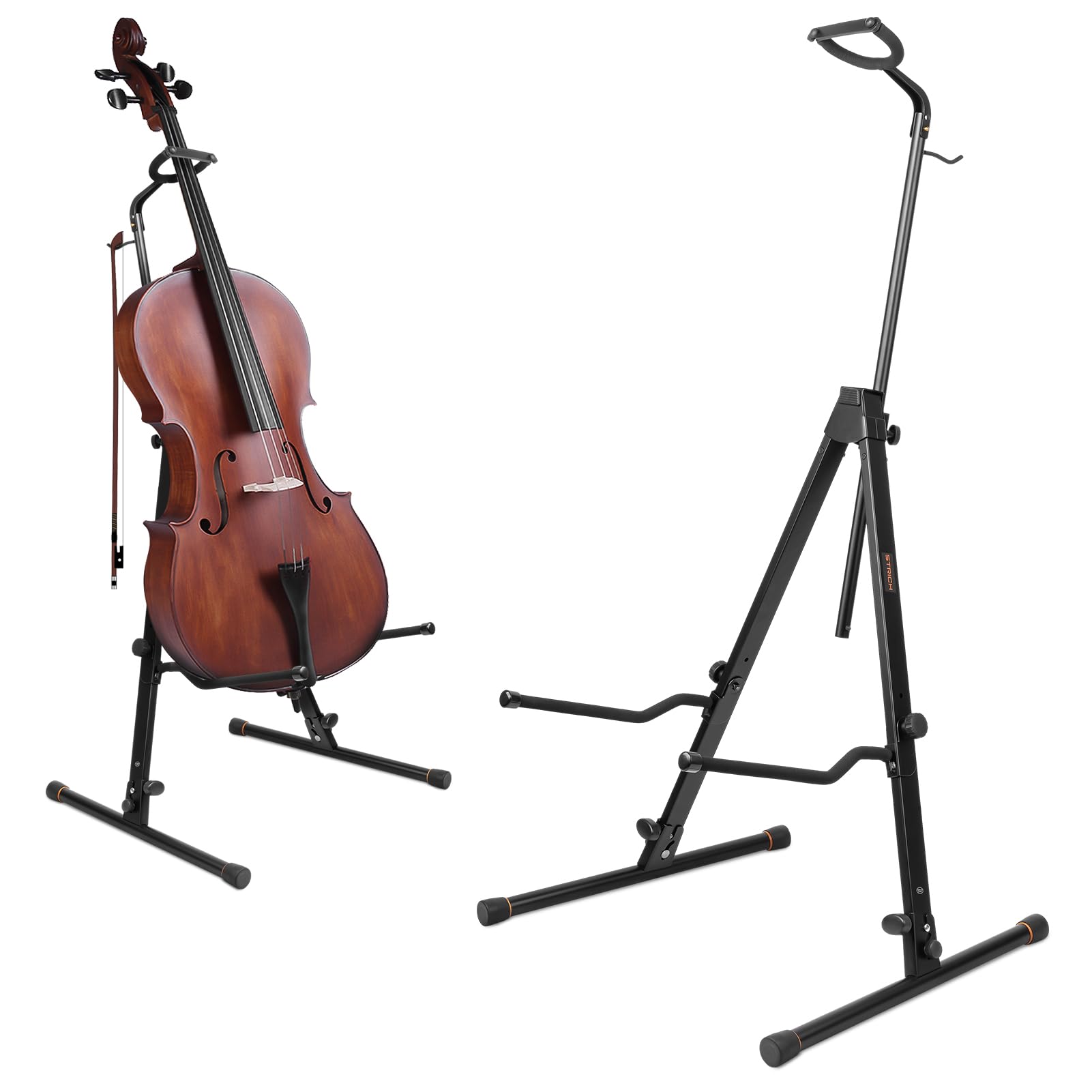 STRICH Adjustable Cello Stand with Bow Hook,Sturdy and Double Bass,Upright Bass,Contrabass,Bass Violin,Fiddle,Floor Steel Holder