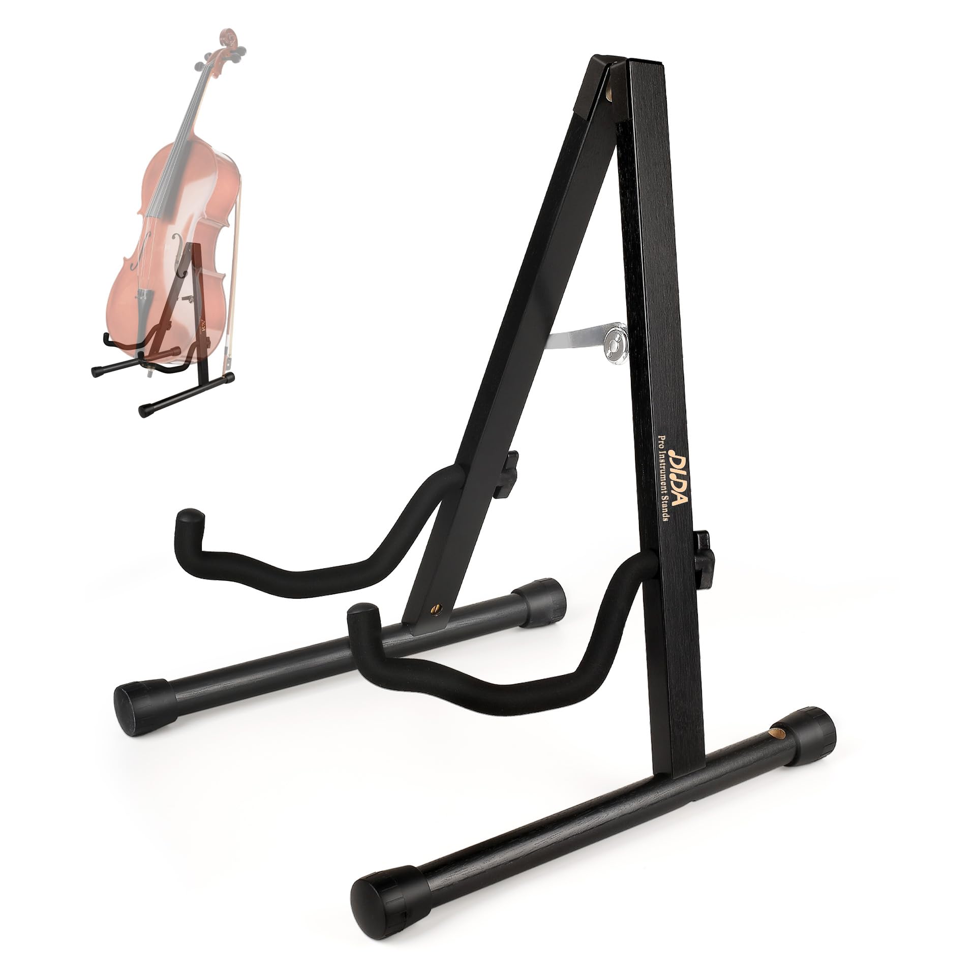 DIDA Cello Stand, Cello Stand with Bow Holder, Wooden A-Shape Floor Stand with Padded Foam, Fits 1/2, 3/4, 7/8, 4/4 Full-Size, C