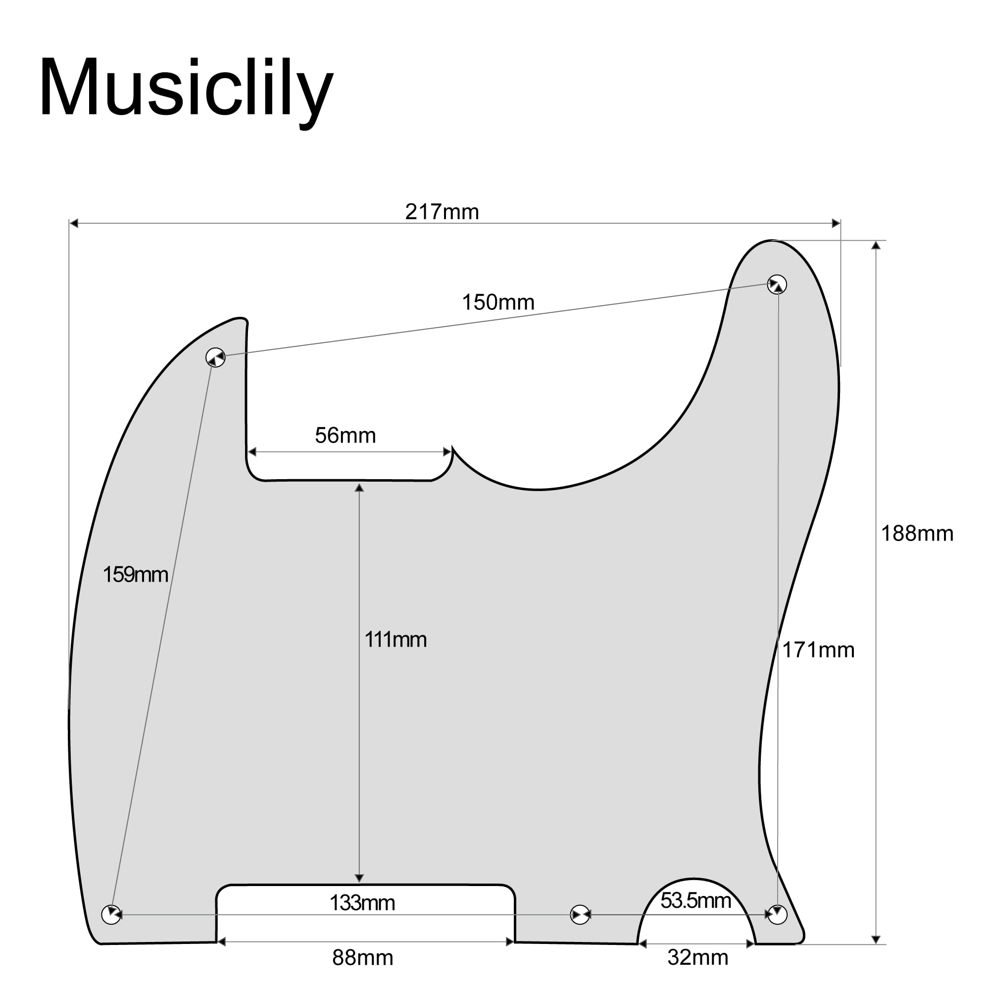 Musiclily 5 Hole Esquire Pickguard Tele Pick Guard Blank Custom for Fender USA/Mexican Telecaster Modern Style,1ply White