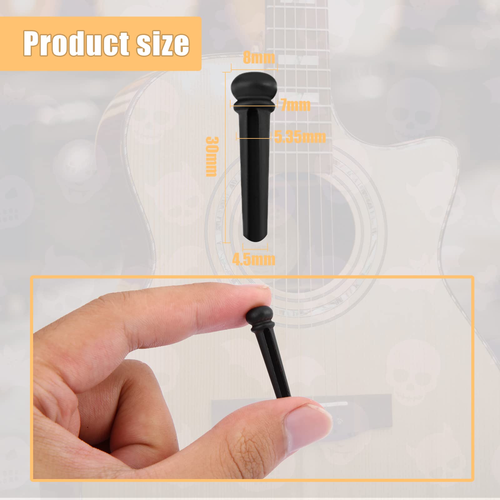 SAVITA 6pcs Ebony Guitar Bridge Pins, Acoustic Guitar Bridge Pegs for 6 and 12 Strings Replacement Parts Guitar String Pins with