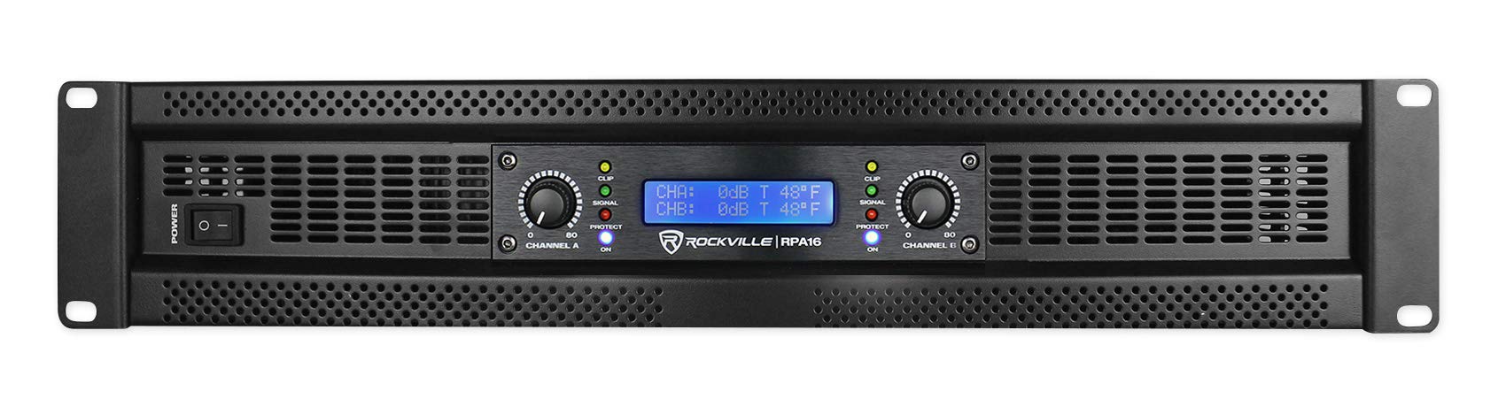 Rockville RPA16 10000W Peak/3000W RMS 2-Channel Power Amplifier, Bridgeable, Built-in Crossover, Limiter, LCD Display, XLR/Speak