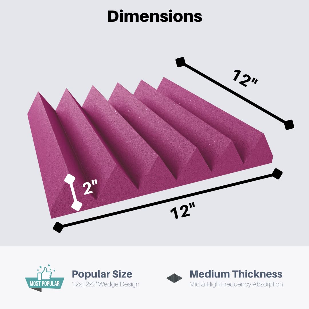Soundproofing Acoustic Studio Foam - Plum Color - Wedge Style Panels 12   x12   x2    Tiles - 4 Pack
