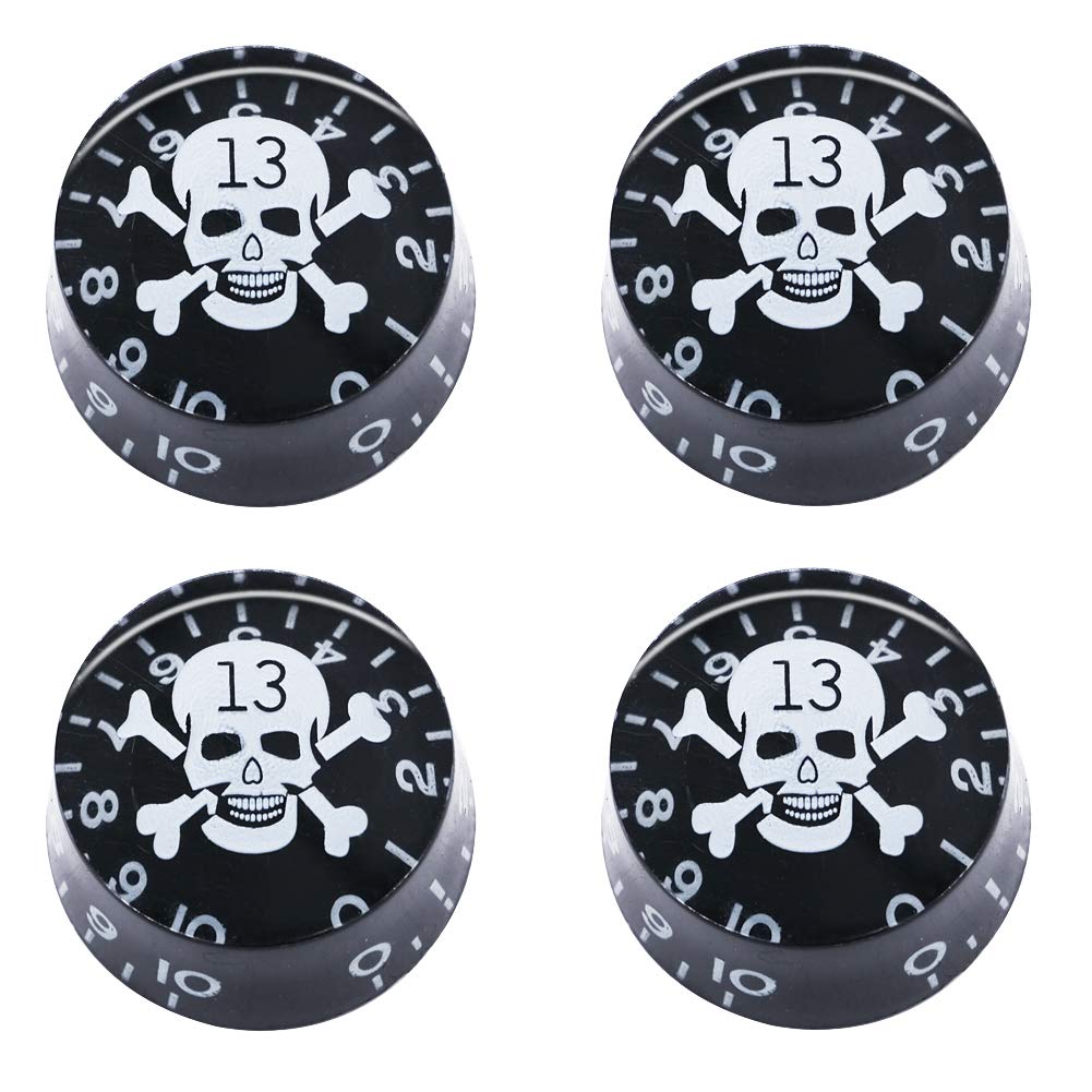 Mxuteuk 4Pcs Skull Electric Guitar Knob Bass Top Hat Knobs Speed Volume Tone Amp Effect Pedal Control Knobs Black With White Kno