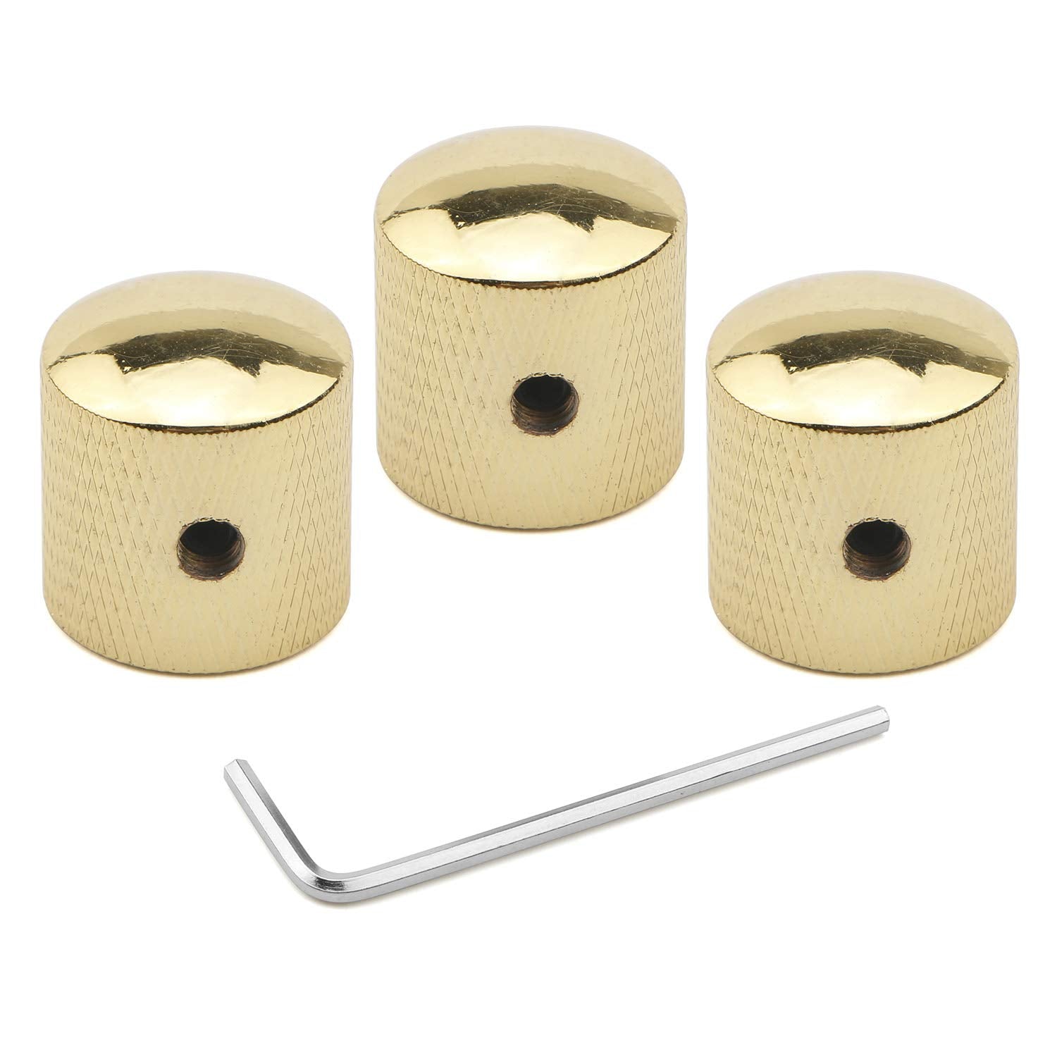 3Pcs Metal Volume Tone Dome Guitar Speed Control Knurled Shaft Pots Knobs With Keys Screws Set For Electric Guitar Or Bass (Gold