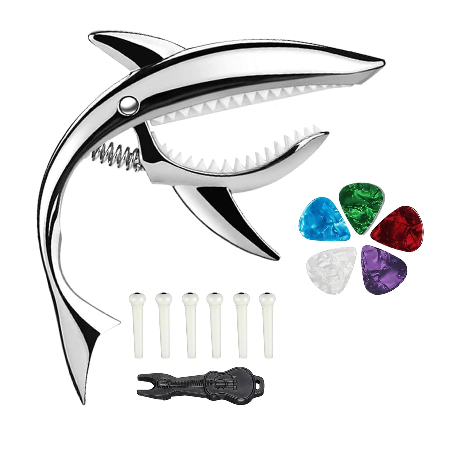 Shark Guitar Capo For Electric Acoustic Classical Guitar With 6 Pcs Acoustic Guitar Bridge Pins & Bridge Pin Puller Remover, Gui