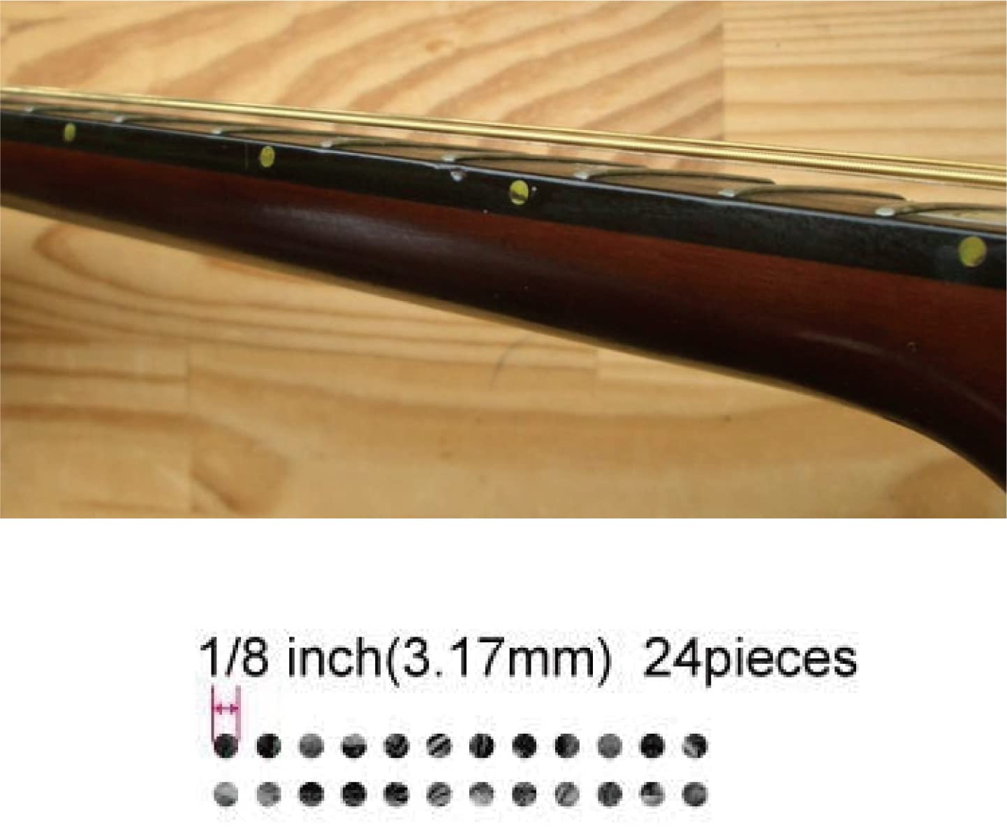 Inlay Sticker Fret Markers for Guitars & Bass - 1/8'' Small Side Marker Dots - Ocher