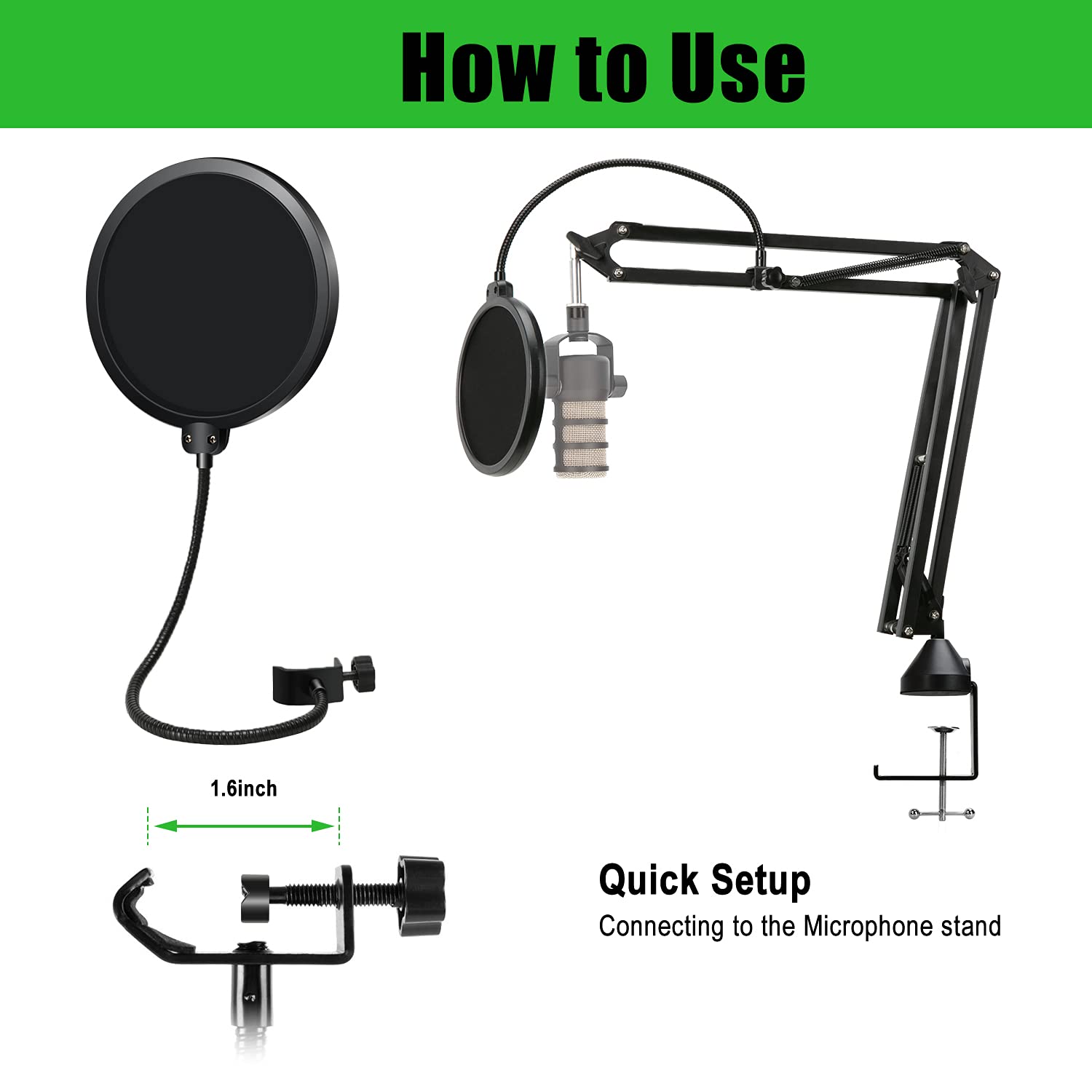For Rode Podmic Stand - Mic Stand with Pop Filter, Mic Arm with Reduce Wind Noises Mic Cover and Cable Ties, Adjustable Scissor