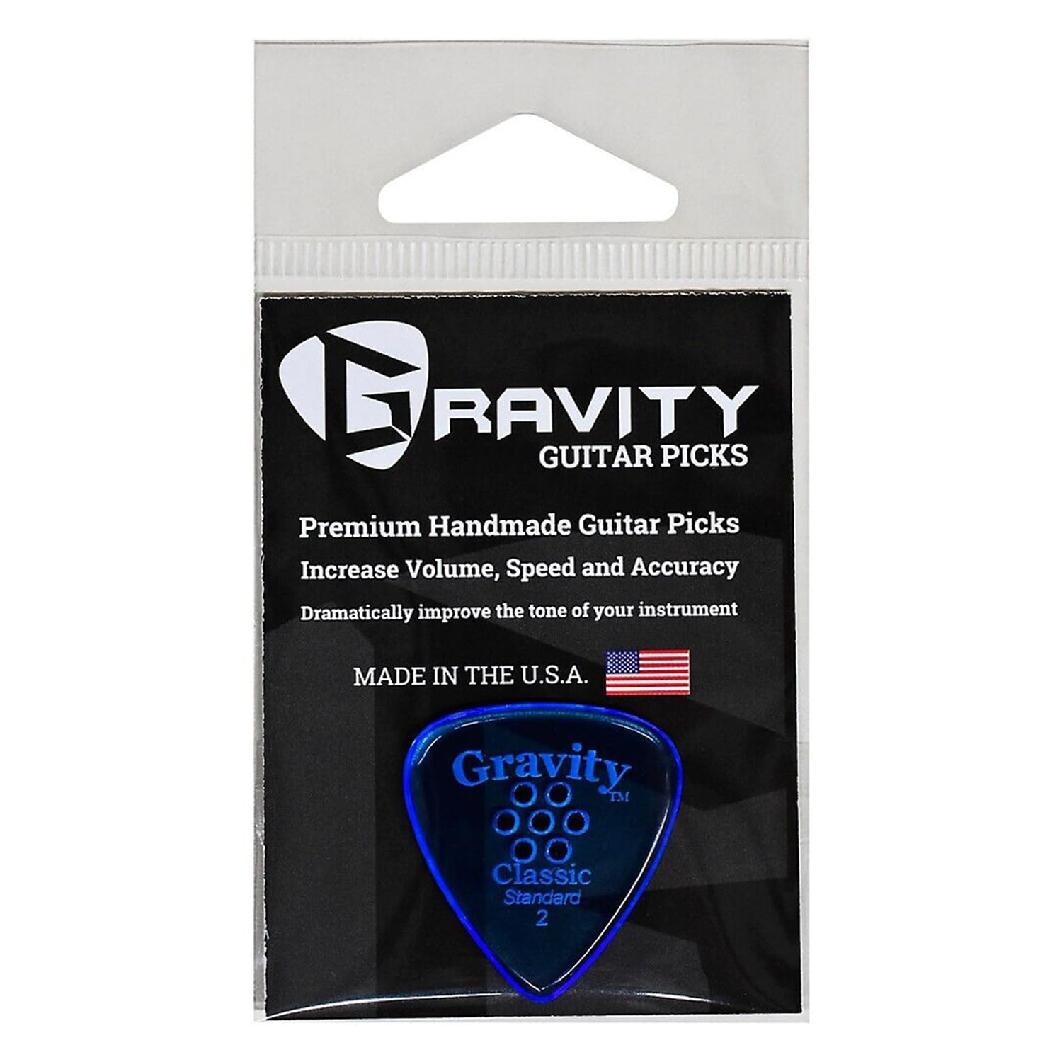 Gravity Picks Classic Guitar Pick - 2.0mm Blue - Polished w/Multi-Hole Grip
