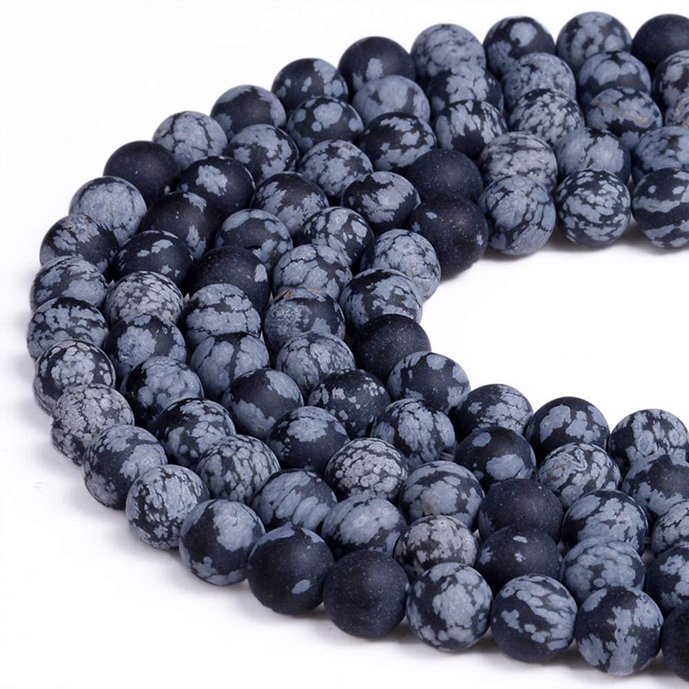 Pltbeads Natural Gemstone Loose Beads Smooth Round Approxi 15 Inch Diy Bracelet Necklace For Jewelry Making (8Mm, Matte Snowflak