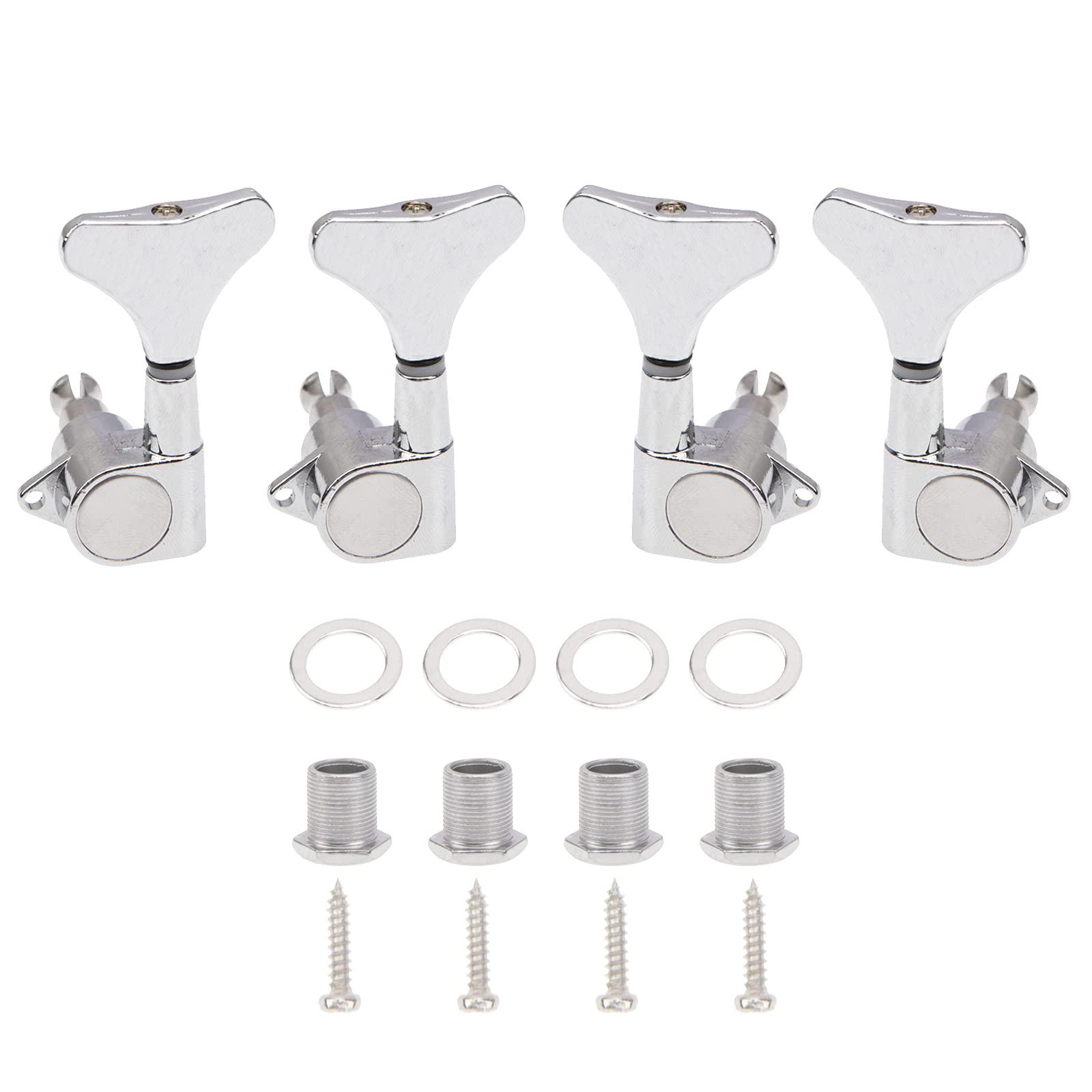 4Pcs Yootones Sealed Bass Tuning Pegs Machine Heads 2R2L Compatible With Electric Bass Tuners Replacement Parts (Silver)