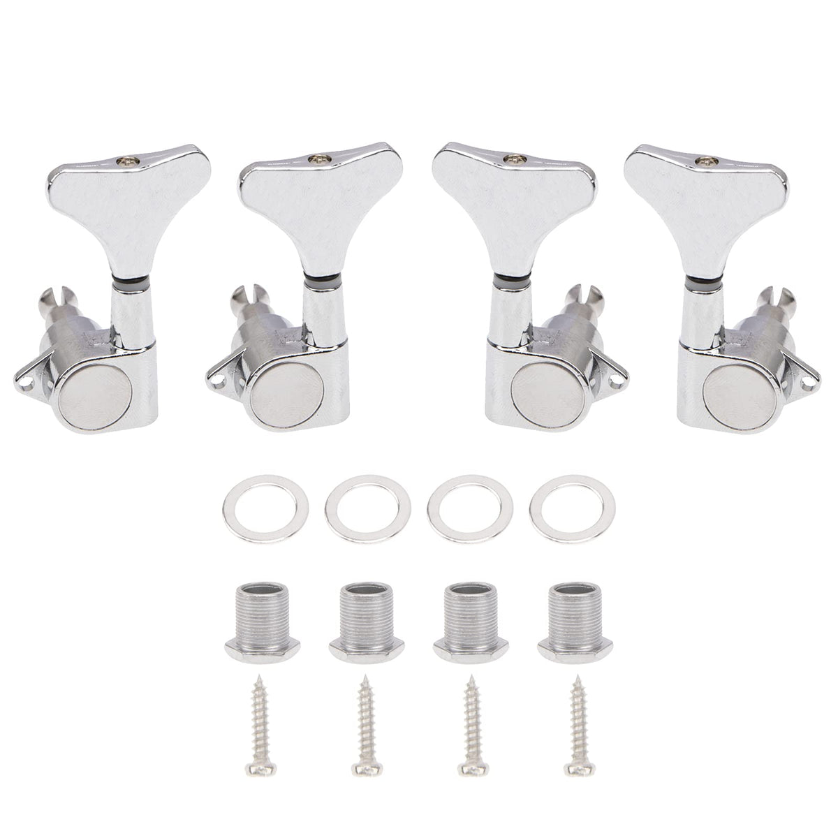 4Pcs Yootones Sealed Bass Tuning Pegs Machine Heads 2R2L Compatible With Electric Bass Tuners Replacement Parts (Silver)