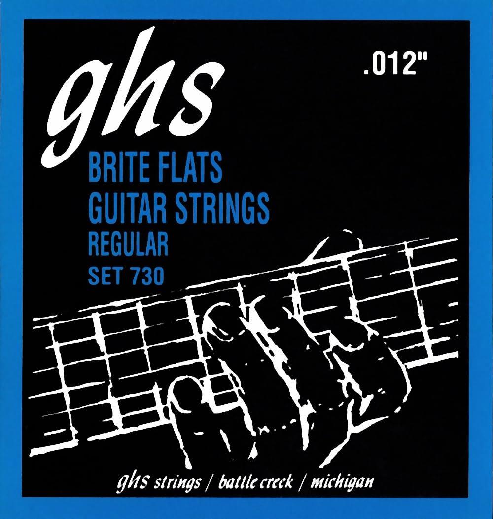 GHS String - Brite Flats - Flatwound Guitar Strings - Alloy 52 - Smoother Flat Surface Extra Bright Tone - Regular Gauge - (730 