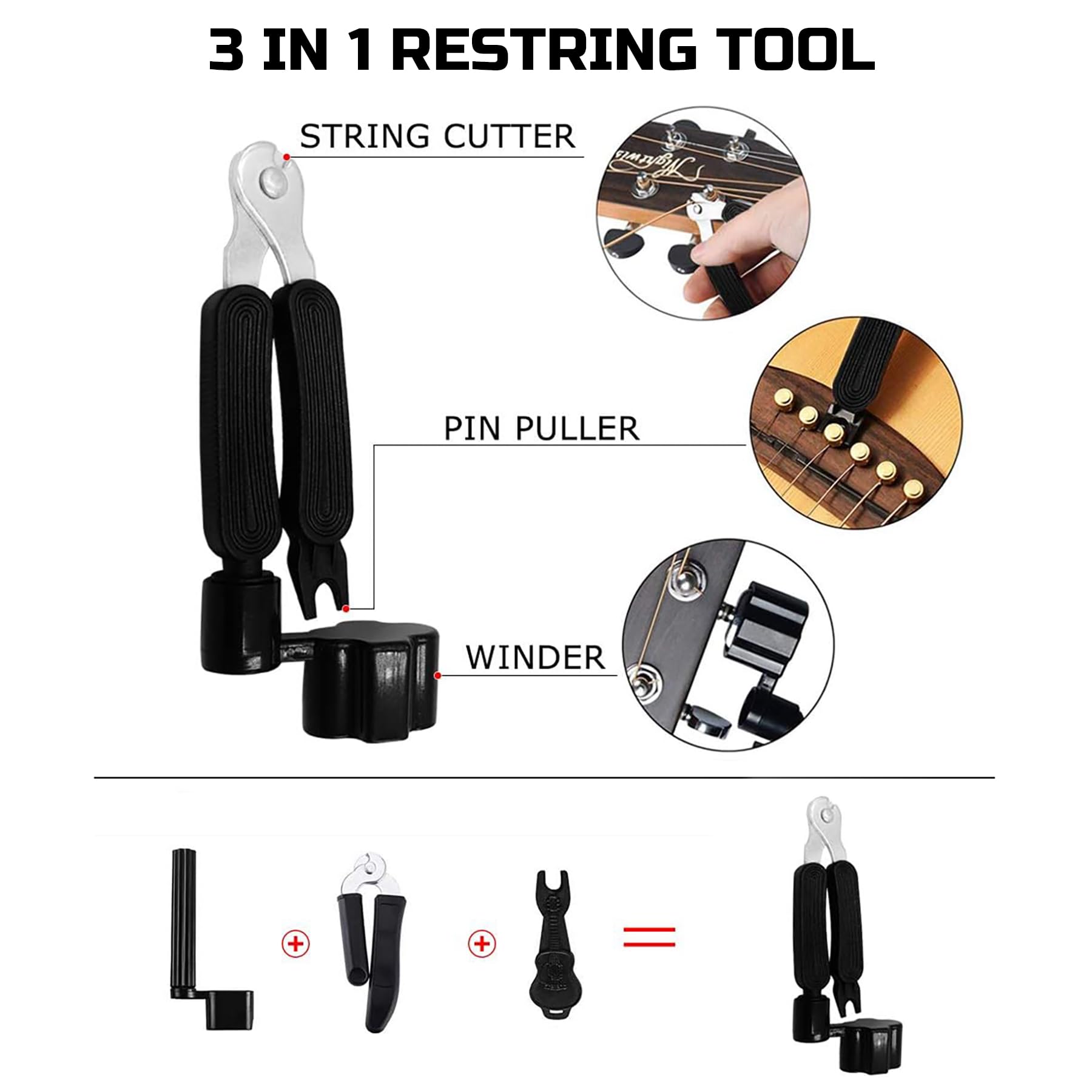 LOMEVE Guitar Accessories Kit Include Acoustic Guitar Strings, Tuner, Capo, 3-in-1 Restring Tool, Pick Holder, Bridge Pins, Nuts