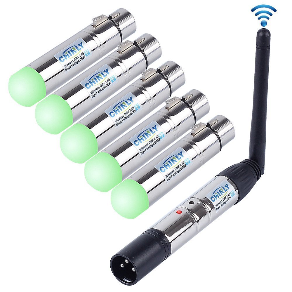 Chinly 6Pcs 24G Dmx512 Wireless 1 Male Transmitter  5 Female Receivers Control Short Version For Stage Par Party Light