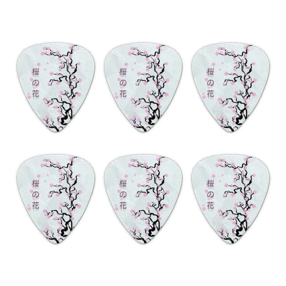 Cherry Blossom Tree Pink Japanese Novelty Guitar Picks Medium Gauge - Set Of 6