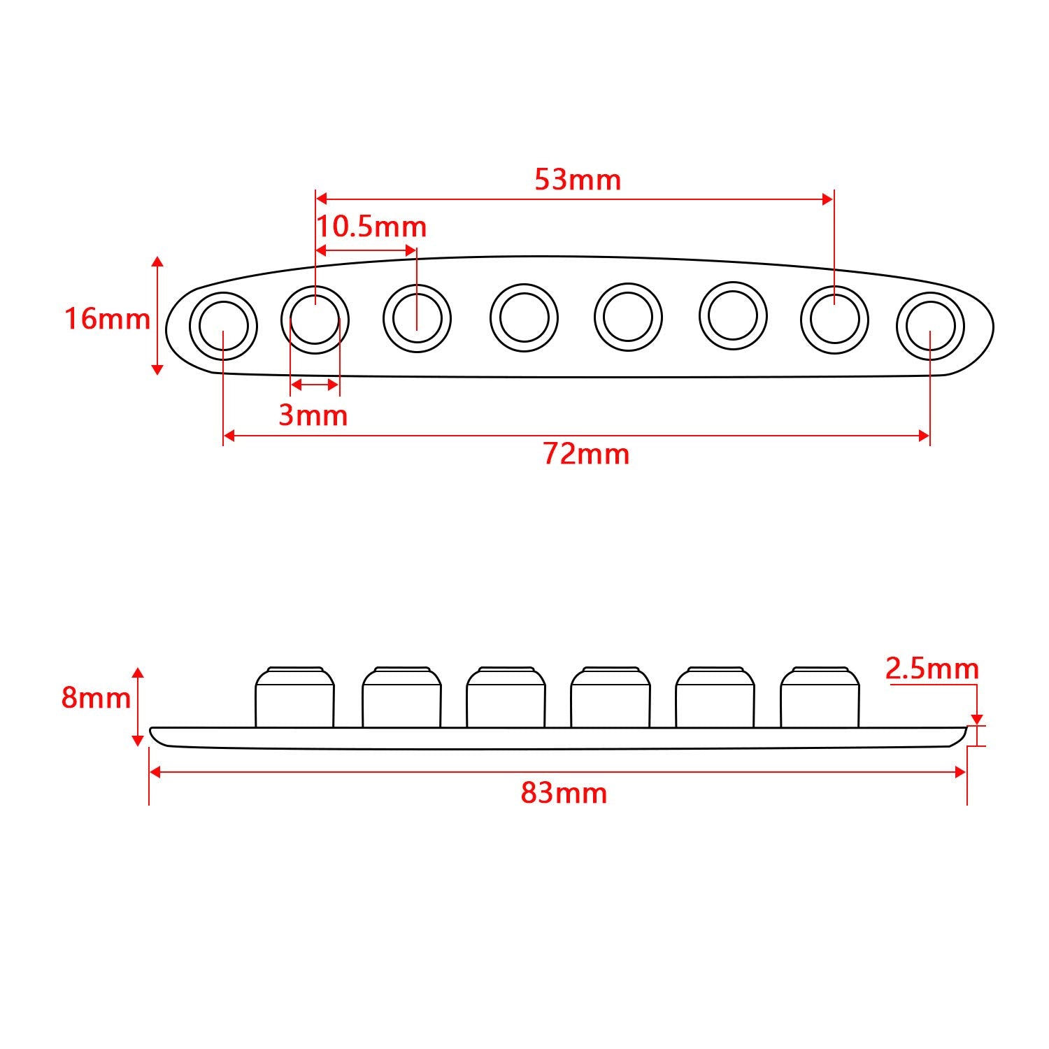 Swhmc 2pcs Chrome Guitar String Through Plate Metal Guitar Mounting Ferrules Bushing Plate Through Body for Bass Guitar