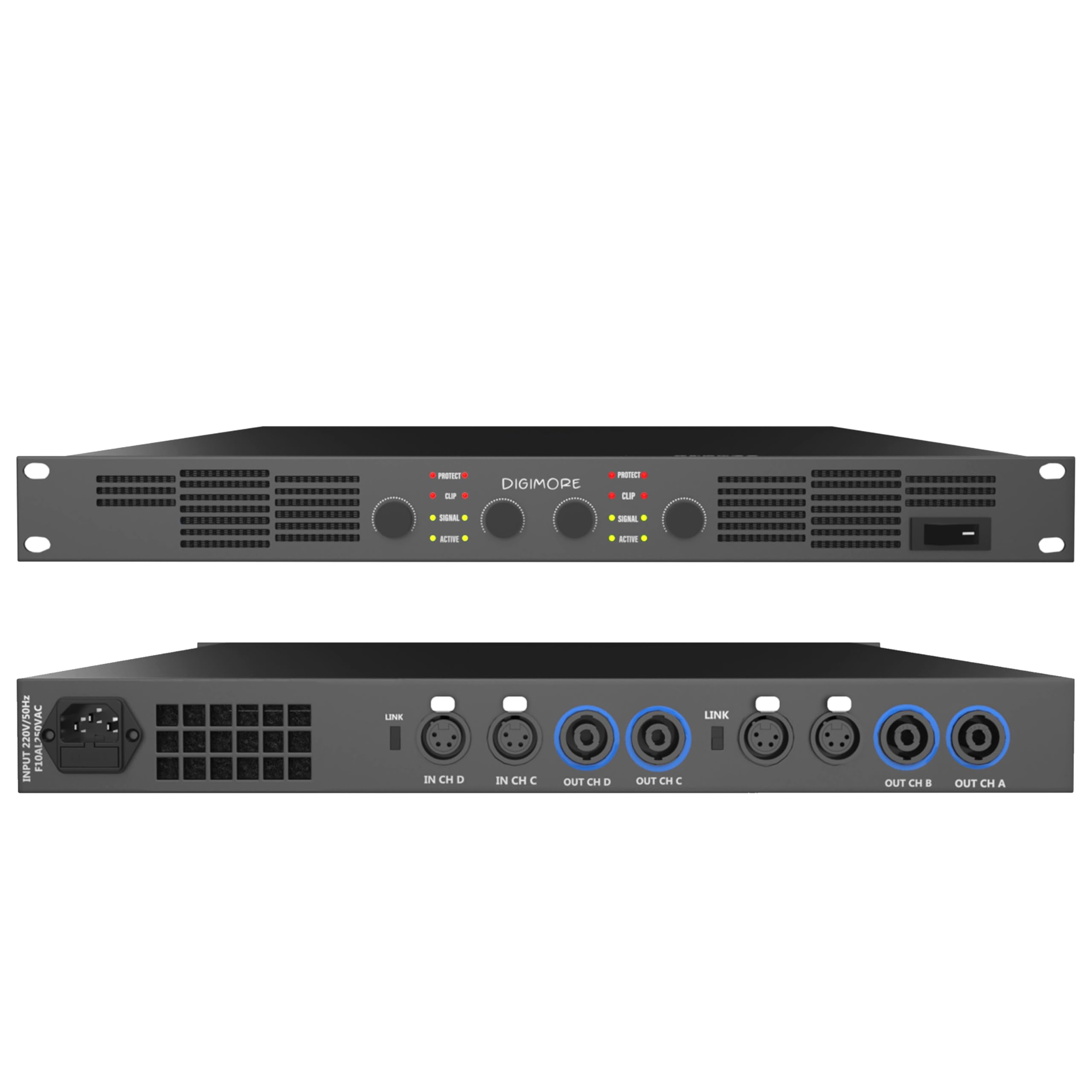 Digimore 2000W Class-D Amplifier | 4 Channel Amplifier | 500W X 4 Channel At 4Ohms | 350W X 4 Channel At 8 Ohms | Class-D | Prot
