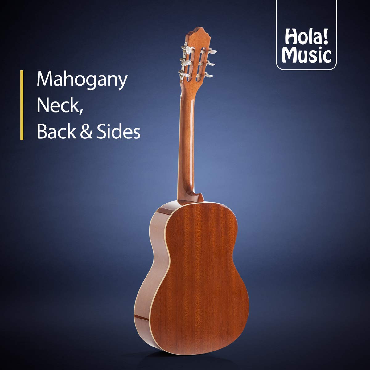 Classical Guitar with Soft Nylon Strings by Hola! Music, Half 1/2 Size 34 Inch for Junior Kids Model HG-34GLS, Natural Gloss Fin