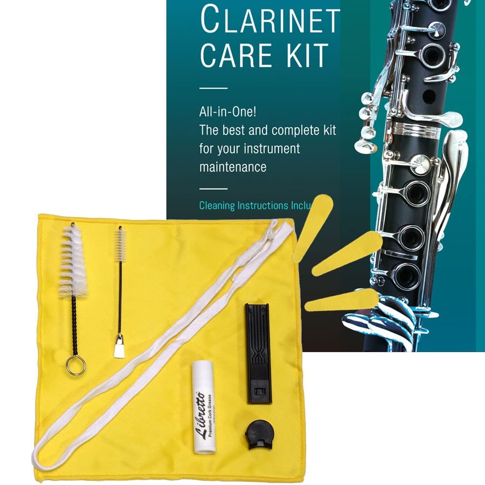 Libretto Clarinet All-Inclusive Care Kit: Mouthpiece Brush + Dust Brush + Microfiber Cleaning Cloth + Thumb Rest + Premium Cork