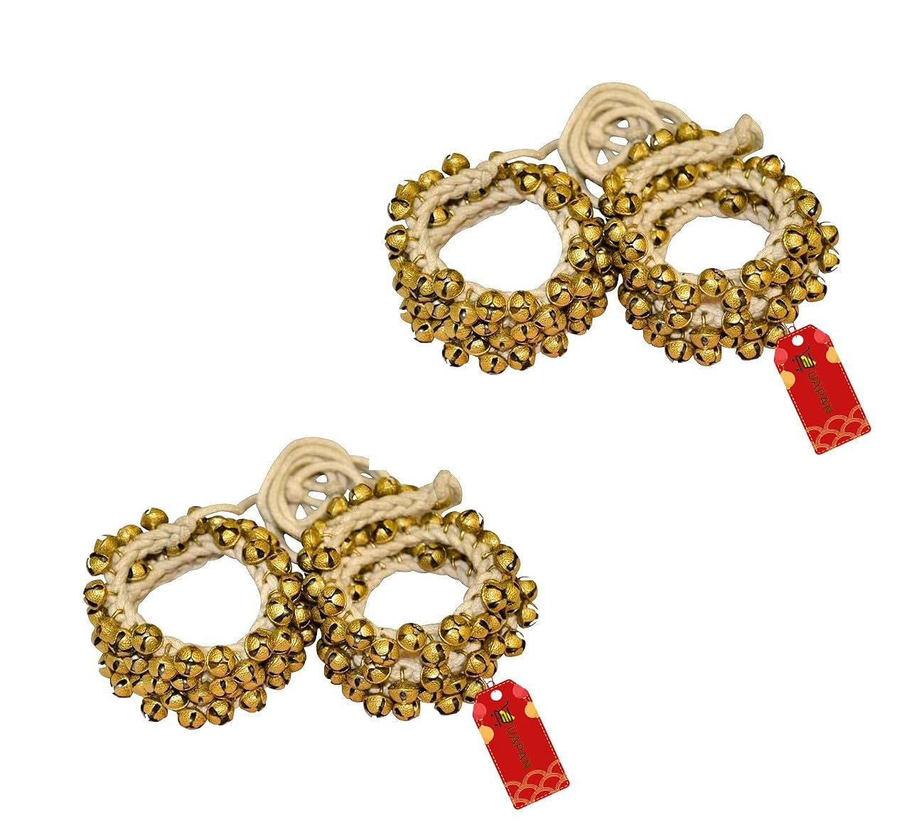 Uapan Ghungroo (50 + 50) White Cotton String (1.6 Cm, 2 Pair) I Traditional Indian Dance Bells For Bharatanatyam, Kathak, Odissi