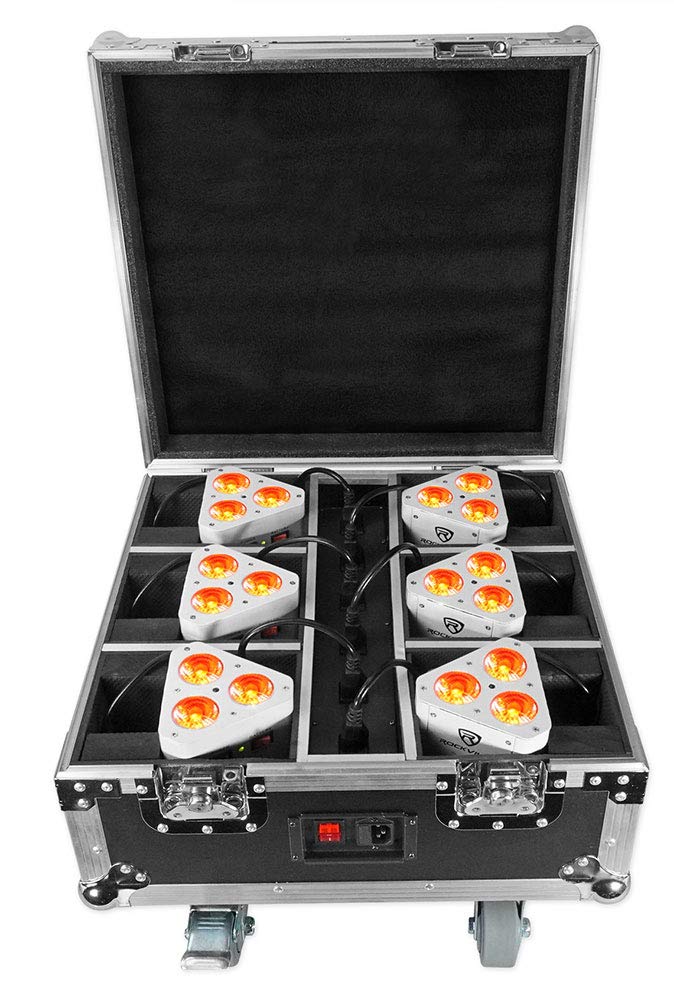Rockville (6) Battery Wireless Par Lights+Charging Case (Rockwedge Package White)