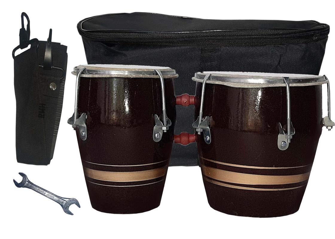 Gt Manufacturers Professional Two Piece Hand Made Wooden Bango Drum Set With Full Tool Kit (Brown)