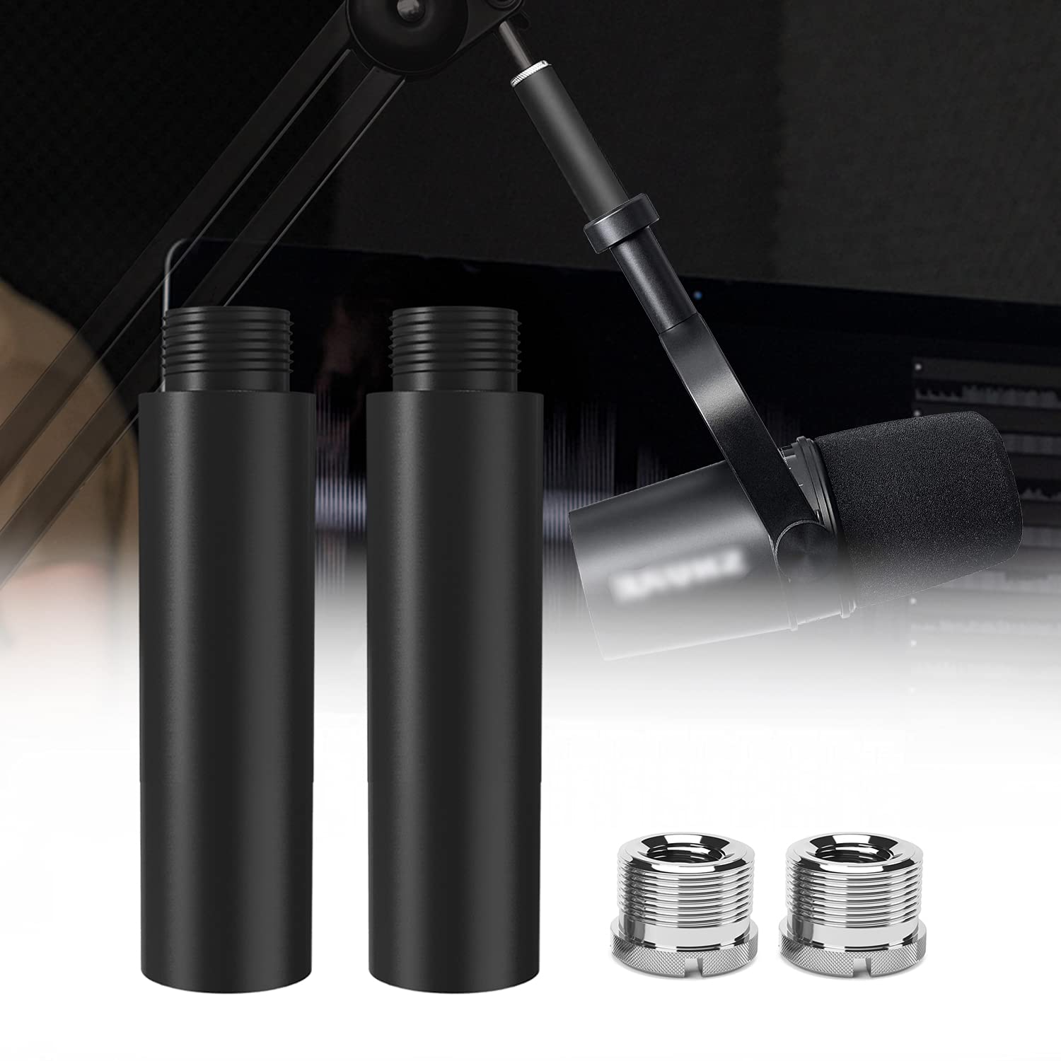 Boseen Mic Stand Extension Tube, 5/8 Female to 5/8 Male Microphone Extension Pipe Microphone Stand Extender with 2 Screw Aadpter