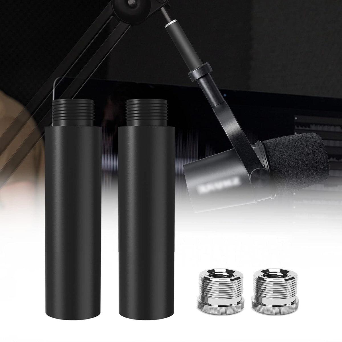 Boseen Mic Stand Extension Tube, 5/8'' Female To 5/8'' Male Microphone Extension Pipe Microphone Stand Extender With 2 Screw Aad